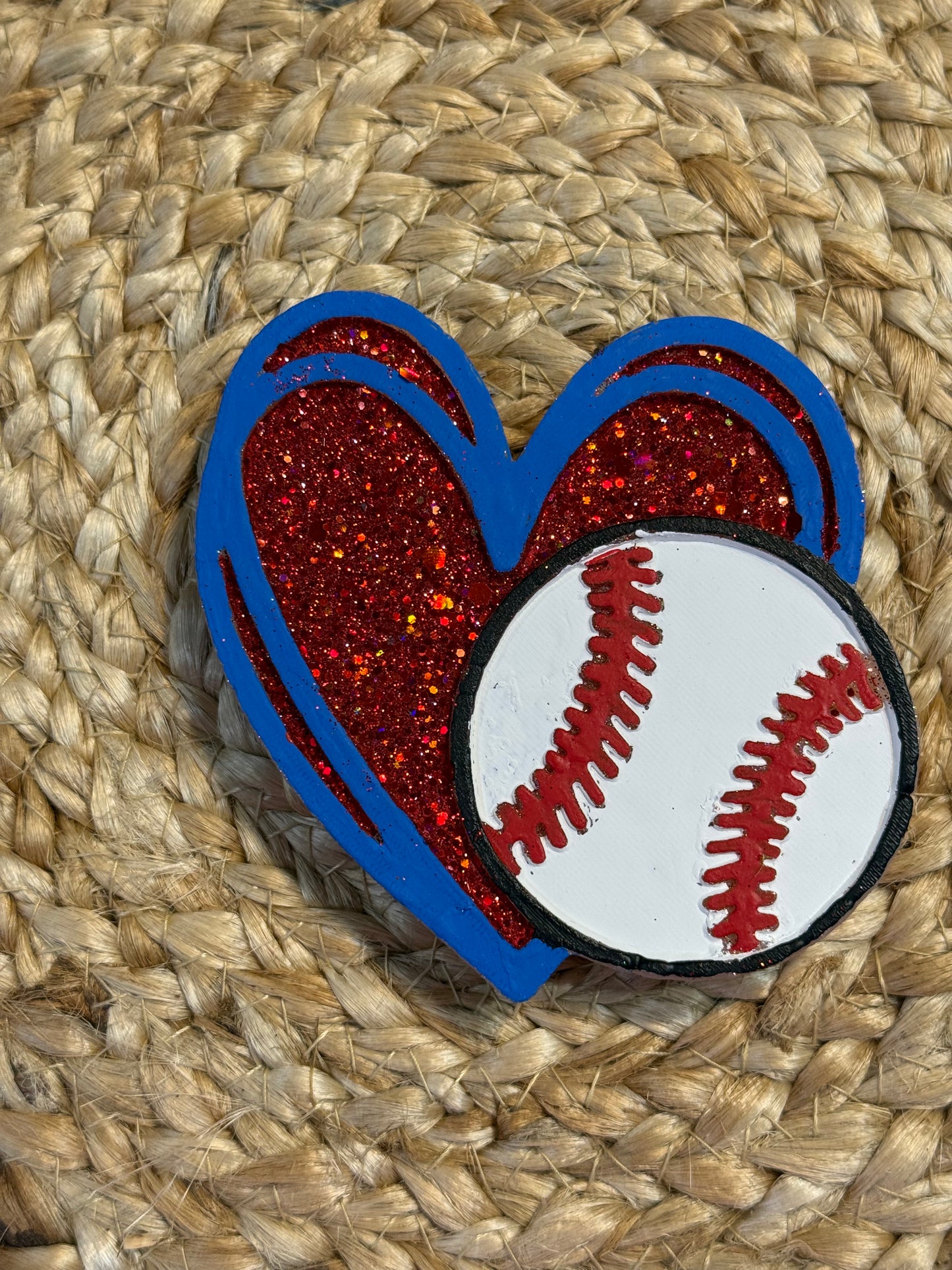 Baseball heart car freshie SCENT strawberry leather RTS