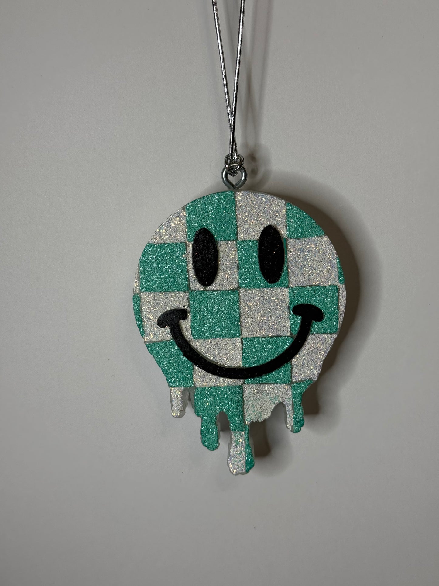 Checkered Drippy Smiley Face Car Freshie | Scent Chocolate Covered Strawberry| Handmade Long-Lasting Auto Air Freshener