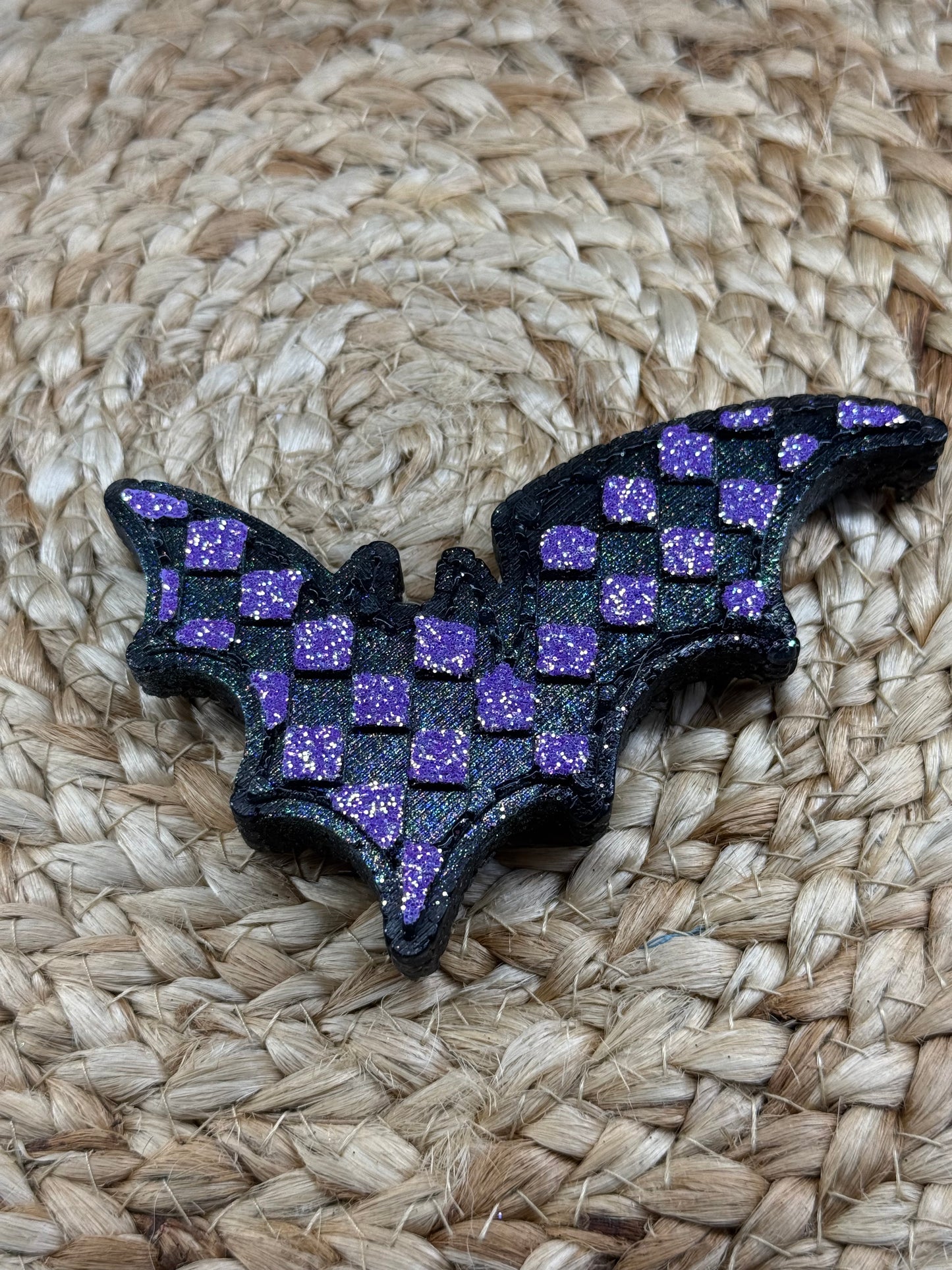 Checkered Bat With Purple Glitter Car Freshie | Mystery Scent | Handmade Long-Lasting Auto Air Freshener