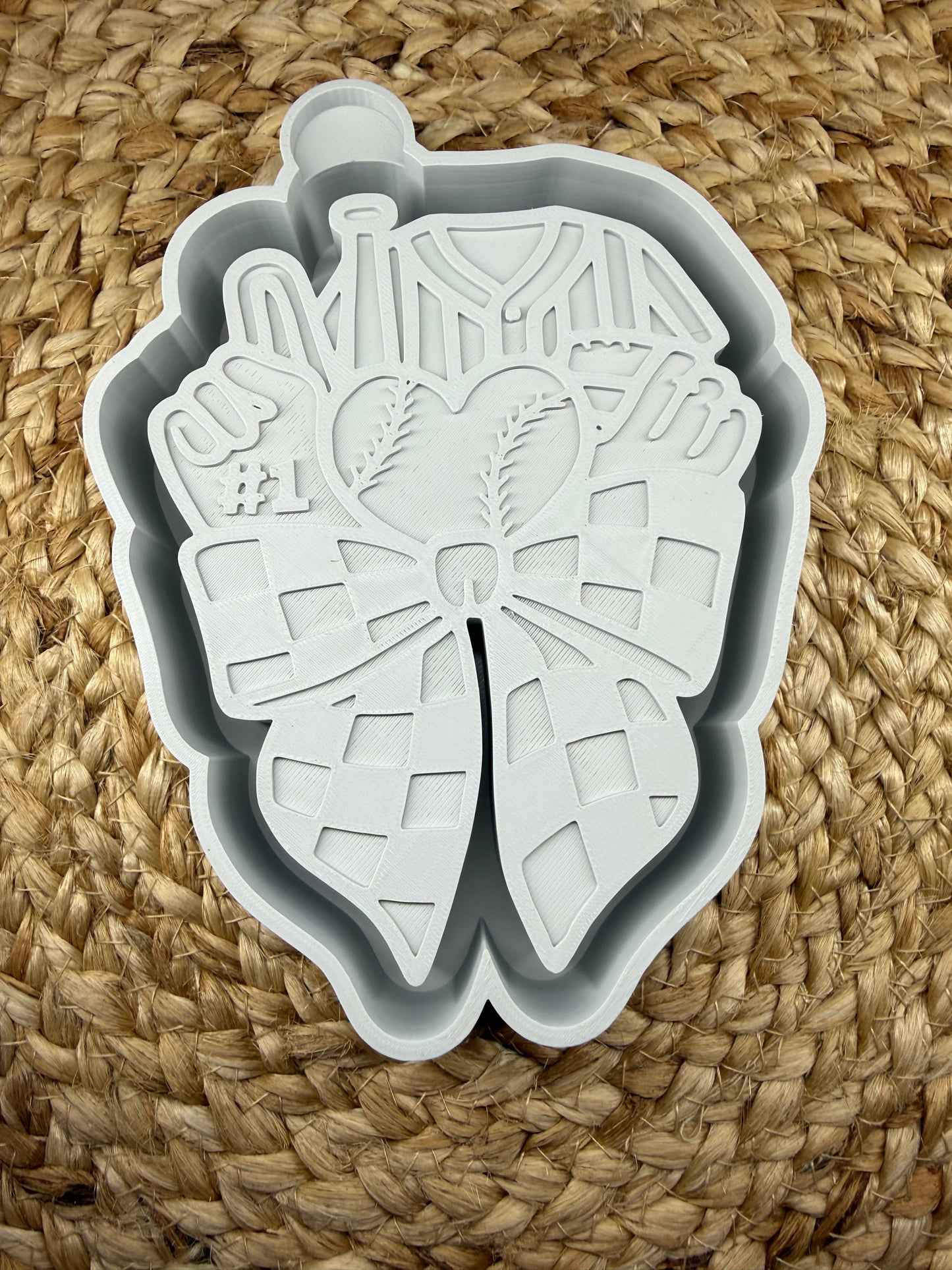 Baseball Heart with Checkered bow silicone mold for car freshies 