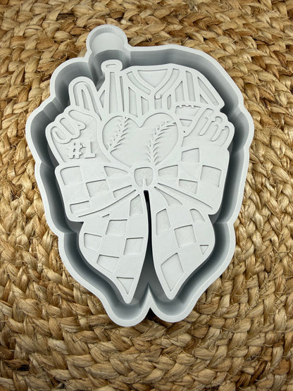 Baseball Heart with Checkered bow silicone mold for car freshies 
