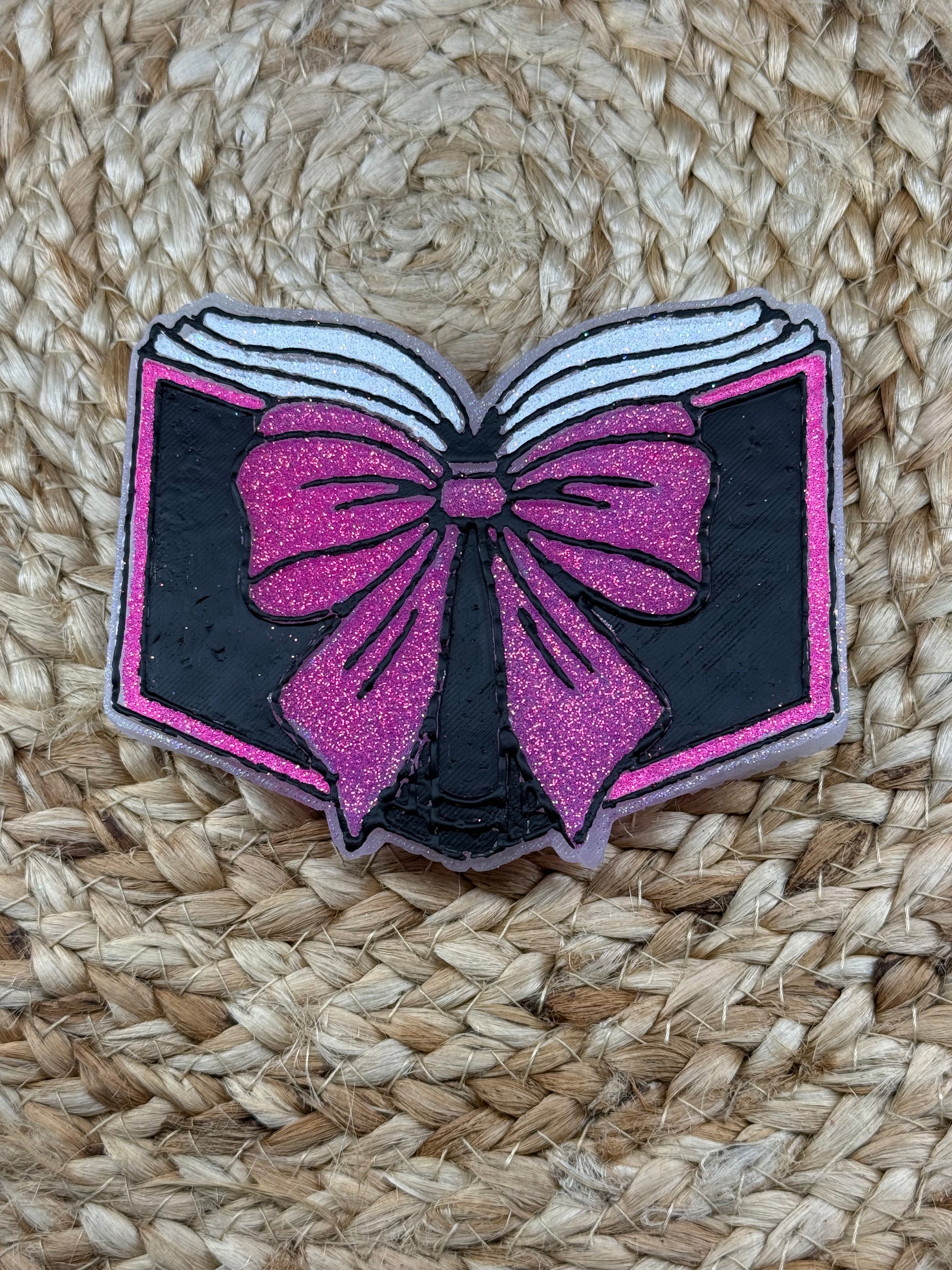 Book With Pink Glitter Bow Car Freshie SCENT Strawberry Leather
