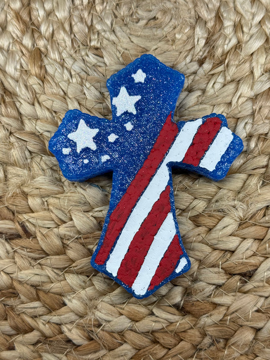 Flag Cross Car Freshie SCENT Thousand Wishes