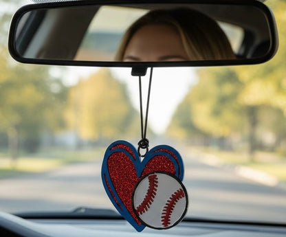 Baseball heart car freshie SCENT strawberry leather RTS