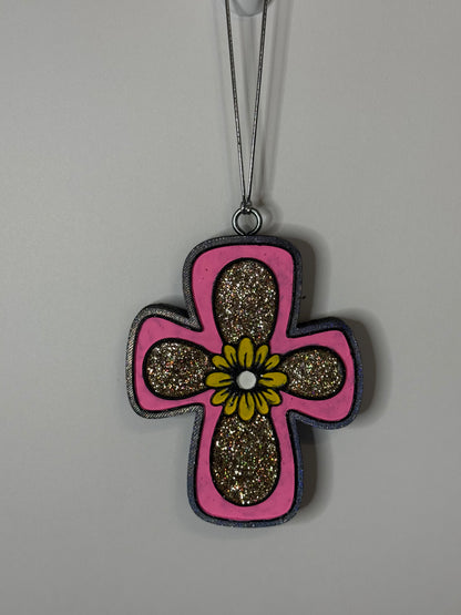 Floral Bubble Cross Car Freshie |Scent Champange Toast | Handmade Long-Lasting Auto Air Freshener