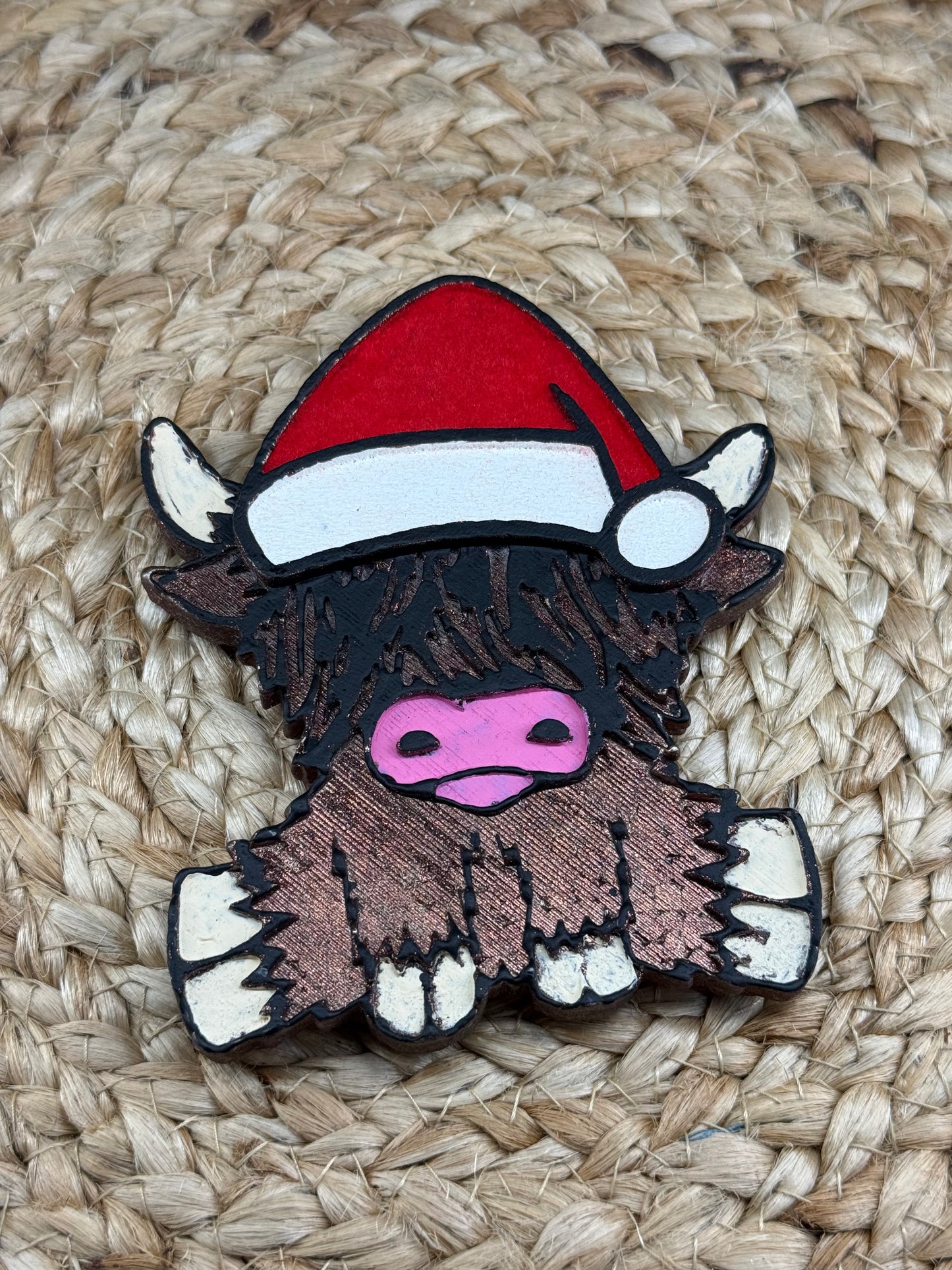 Highland Cow Santa Hat Car Freshie | Scent Mystery | Handmade Long-Lasting Auto Air Freshener