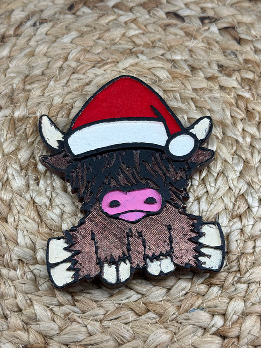 Highland Cow Santa Hat Car Freshie | Scent Mystery | Handmade Long-Lasting Auto Air Freshener
