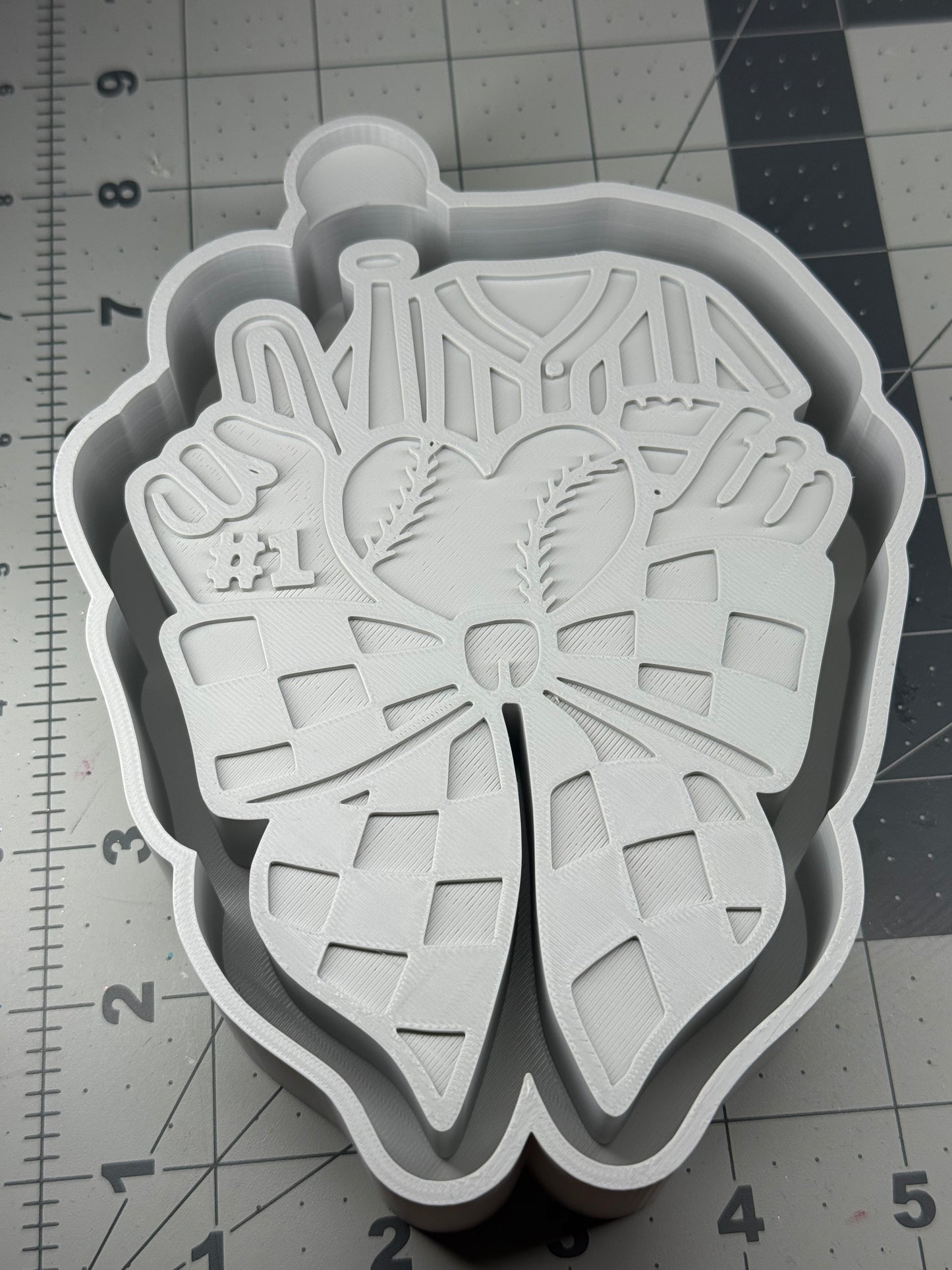 Baseball Heart with Checkered bow silicone mold for car freshies