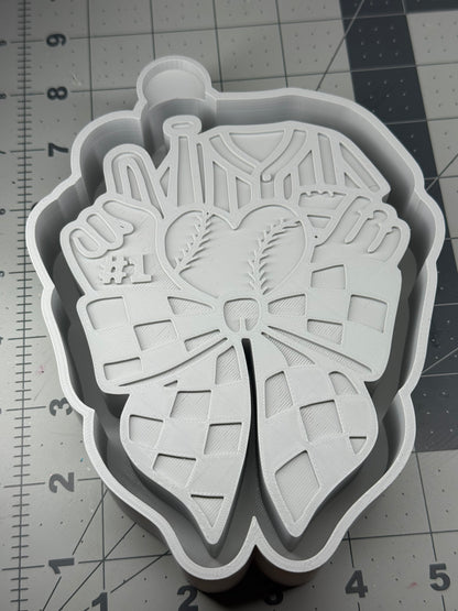 Baseball Heart with Checkered bow silicone mold for car freshies
