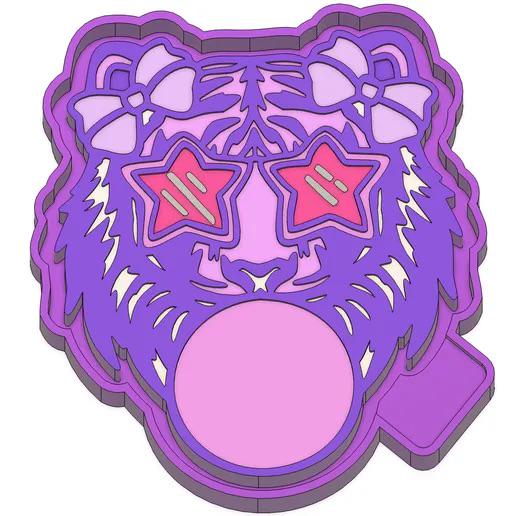 Star Eyes Tiger with Bow Bubble Gum Silicone Mold